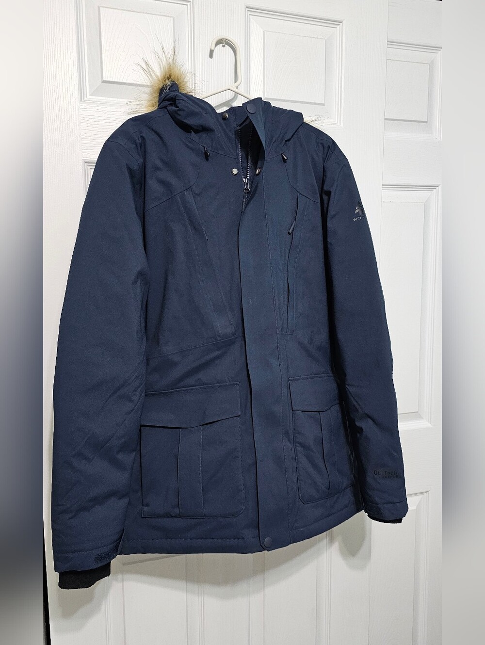 Woods Men's Navy Jacket with Faux Fur Hood NWOT